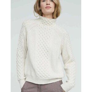 Vince Fisherman Cable Knit High Neck Sweater Womens Small Beige Cashmere Wool